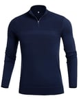 Sykooria Men's Roll Neck Jumpers Half-Zip Long Sleeve Winterpullover Cotton Soft 1/4 Zip Sweater Knit Ribbed Polo Neck Tops Casual Work Stand Up Collar Sweatshirt, Indigo Blue XL