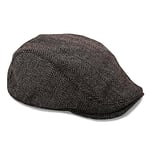 The Original Boston Scally Cap - The Original Newsboy Flat Cap - Single Panel Cotton Fitted Hat for Men - Grey Herringbone, Grey Herringbone, M-L