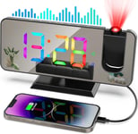 7.4¿ Radio Reveil Projecteur Reveil Horloge Digitale Horloge Numerique Avec Port De Usb,5 Niveaux De Luminosite,Double Alarme,Snooze,12/24H,Reveil Projecteur Plafond Pour Chambre(Noir)