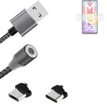 Magnetic charging cable for Samsung Galaxy M13 5G with USB type C and Micro-USB 