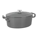 Sitram 715407 COCOTTE Sitrabella Ovale en fonte émaillée L31 cm - 6,5 litres - Extérieur émail Gris intérieur Blanc - toutes sources de chaleur y compris induction - Idéale repas 5-7 convives