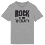 T Shirt "Rock Is My Therapy" - Pour Homme - Confectionné En France - Coton 100% Bio - Cadeau Rock Original Rigolo