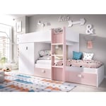 Dmora - Lit pour enfants Dbajram, Chambre complète avec armoire et tiroirs, Composition de lits superposés avec deux lits simples, 271x111h150 cm,