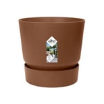 Elho Greenville Rond 16 - Pot De Fleurs avec Un Réservoir d'eau Intégré - Interieur & Extérieur - Plastique 100% Recycle - Ø 16.0 x H 15.3 cm - Marron/Marron Glacé