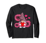 Cute Pink Gnome Sunflower Valentines Day Long Sleeve T-Shirt