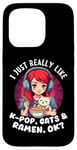 Coque pour iPhone 15 Pro T-shirts Ramen Lovers, j'aime vraiment la K-POP, les chats et les ramen