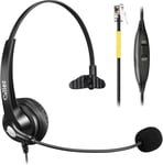 RJ9 Telephone Headset with Microphone Noise Cancelling, Mono Phone Headset with