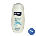 3x Nivea Shower 250 Ml. Cream Soft