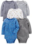 Simple Joys by Carter's Long-Sleeve Bodysuit Pack of 5 Body, Bleu/Gris/Blanc, 6-9 Mois (Lot de 5) Mixte bébé