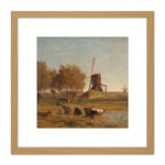 Gabriel Windmills Near Abcoude Farm Painting 8X8 Inch Square Wooden Framed Wall Art Print Picture with Mount