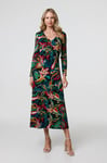 Izabel London Womens Black Printed Zip Front Long Sleeve Maxi Dress - Size 10 UK