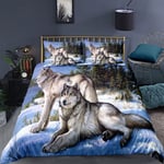 Ideko - Parure de lit dessin de loup 220x240cm 2 personnes 3 pieces 1 housse de couette avec 2 taies d'oreillers 63x63cm