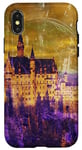 Coque pour iPhone X/XS Jaune, violet et violet - Art numérique du château de Neuschwanstein