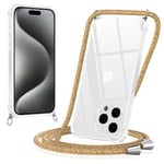 Yoedge Coque pour iPhone 15 Pro Max avec Cordon 6,7", Transparente Coque Collier Réglable Téléphone Étui Portable Lanyard Housse, Etui avec PC + TPU Bumper Anti-Chute Protection Case, Arc-en-Ciel