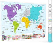 XL  World  Map  with  Flags -  97  X  67Cm  Easy  to  Frame  Wall  Art  Poster -