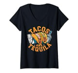 Womens Tacos and Tequila Lover Foodie Gift Mexican Food Cinco De V-Neck T-Shirt