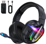 ¿2024 Nouveau¿FC200 Casque de Jeu sans Fil pour PS5 - Casque Pliable USB 2,4 GHz avec Micro - Bluetooth stéréo 3D avec autonomie de 50 Heures, pour PS4, PC, Mac, Switch, Mobile, Noir