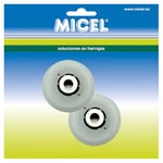 MICEL - 92707 - Lot de 2 roulements pour cabine de douche, avec axe court et douille intérieure traversante, en acier avec revêtement en polyamide, finition blanche, 23 x 23 x 7 mm