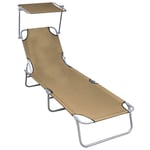 Transat Chaise Longue Bain De Soleil Lit De Jardin Terrasse Meuble D'extérieur Pliable Avec Auvent Taupe Aluminium Helloshop26 02_0012833