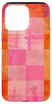 Coque pour iPhone 15 Pro Max Motif à carreaux vintage rose avec couleur unie orange rouille