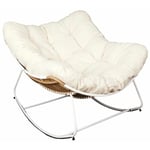 Altobuy - merida - Fauteuil à Bascule Blanc avec Assise Capitonnée et Bouclettes