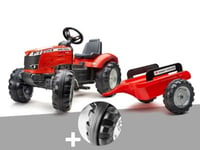 Tracteur enfant Massey Ferguson 3 à 7 ans Falk + Pack de 4 bandes de roulement silencieuses