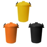 3 x 50L Bin Heavy Duty Locking Lid Kitchen/Garden Waste Storage Dustbins Assort