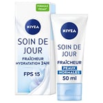 NIVEA Soin De Jour 24H Hydratant Fraîcheur FPS15 (2 x 50 ml), crème hydratante visage enrichie en extrait de magnolia, soin visage femme pour peaux normales