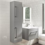 Double Door Grey Wall Hung Tall Bathroom Cabinet with Chrom BUN/BeBa_28208/80146