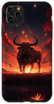 Coque pour iPhone 11 Pro Max Bull bison rouge vif coucher de soleil, étoiles de nuit lune fleurs #4
