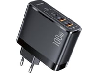 Usams Ład. Nettverk 2Xusb-C+2Xusb T44 100W (Kun Hode) Pd3.0 +Qc3.0 Hurtiglading Svart/Svart Cc145tc01 (Us-Cc145)