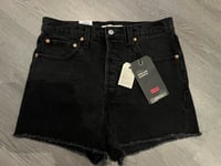 Levi's Premium Ribcage Womens Black Denim Shorts Super High Rise Waist 30in BNWT