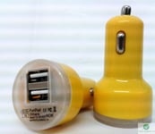 YELLOW Universal Dual USB Cable Car Cigarette Lighter Charger Adapter 2 Double