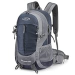 G4Free Sac à dos de randonnée étanche de 35 L pour camping, randonnée, escalade avec housse de pluie, gris/bleu, Sac à dos de randonnée