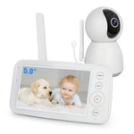 Yicty Babyphone Caméra Moniteur pour Bébé 5" avec Caméra et Audio Baby Phone Vidéo PTZ Caméra 1080P Écran IPS 720P FHSS Privé et Sécurisé Vision Nocturne Mode VOX Portée