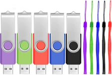 Lot de 5 Clé USB 2.0 8 Go Mémoire Sticks - Cle USB 8Go Lecteur Flash USB Rotatif PenDrive avec Cordes - Clef USB 2.0 Multicolore Mémoire Stick Stockage de Données