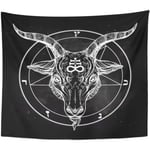 Pentagram-väv med Satanisk Demon Get Huvud Binär Symbol Tatuering Retro Musik Sommar för Svart Biker Heminredning Väggbonad för Vardagsrum Sovrum