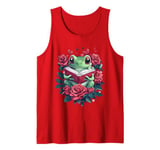 Flowers Frog Reading Book Valentines Day Graphic Funny Tank Top