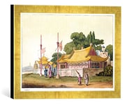 'Image encadrée de Giovanni Bigatti "Imperial Palace, Tokyo, plate 54 FROM' Le Costume ancien et moderne 'by Jules ferrario, published c.1820s de 30s Impression d'art dans le cadre de haute qualité Photos fait main, 40 x 30 cm, Doré, Raya