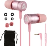 Fusion Ecouteurs Haute Qualité Audio-Durables + Garantis 5 Ans-Innovant-Ecouteur Intra-auriculaire avec Mousse à Mémoire de Forme et Microphone-Prise Jack 3,5mm-Nouvelle Version-Rose