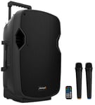 Audibax Denver 12 - Haut-Parleur Active 12" - Puissance 200W - Enceinte Amplifié - Connexion USB/SD - Haut-Parleur Bluetooth - Comprend des roulettes + 2 Microphones à Main - Batterie de 6 Heures