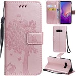 Samsung Galaxy S10 Coque Motif Arbre Chat PU Cuir Flip Housse Étui Cover Case Portefeuille Support avec Porte-Cartes pour Samsung Ga