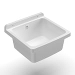 Adventa: Baignoire en résine PP, fixation murale, compacte, avec siphon et bonde, résistant aux acides d'usage commun, buanderie, garage, extérieur, 40 L x 40 P x 19 cm, blanc