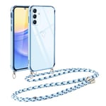 Vauki Coque pour Samsung Galaxy A15 5G avec Cordon de Collier, Galvanisé Etui Housse avec Motif Coeur d'amour, Antichoc Anti-Rayures Case avec Bandoulière pour Samsung A15 5G 6.5", Bleu