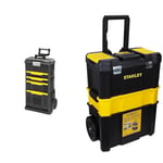 STANLEY Rolling Workshop Toolbox, Detachable Toolbox with Drawers, Flip Bin, Back Pocket, 7" Heavy Duty Wheels, 1-79-206 & Essential Rolling Workshop Toolbox, 3 Tier Stackable Units, STST1-80151