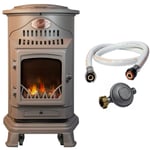 Poele à gaz 3,4 kw marron Effet poêle à bois Fonte véritable + Tuyau gaz + détendeur butane Provence Universal