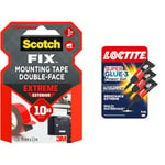 Scotch-Fix Ruban Adhésif Double Face de fixation Extrême pour Extérieur & Loctite Super Glue-3 Power Gel Mini Dose, colle forte enrichie en caoutchouc, mini-dose de colle gel ultra-résistante