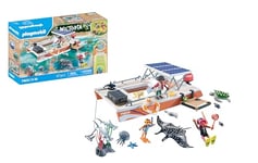 Playmobil 71623 Bateau de Surveillance des récifs coralliens - Wiltopia - Comprend Trois Personnages, Un Catamaran avec Toit Solaire, des Animaux Ainsi Que des Accessoires - Dès 4 Ans