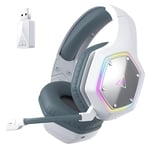 EKSA E1000WT Wireless Gaming Headset for PS5 PS4 PC, 7.1 Surround Sound Gaming Headphones with Microphone ENC, 3.5mm Audio Jack, 2.4GHz Low Latency, 36 Hours Battery USB Wireless Headset (White)