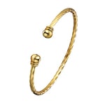 U7 Bracelet Réglable Femme Plaqué Or 18K Jonc Ouvert Boule Doré avec Motif Losange Bijou Simple pour Fille